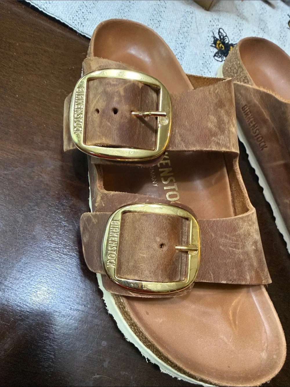 Birkenstock Cognac Brown Suede Double-Buckle Sandals